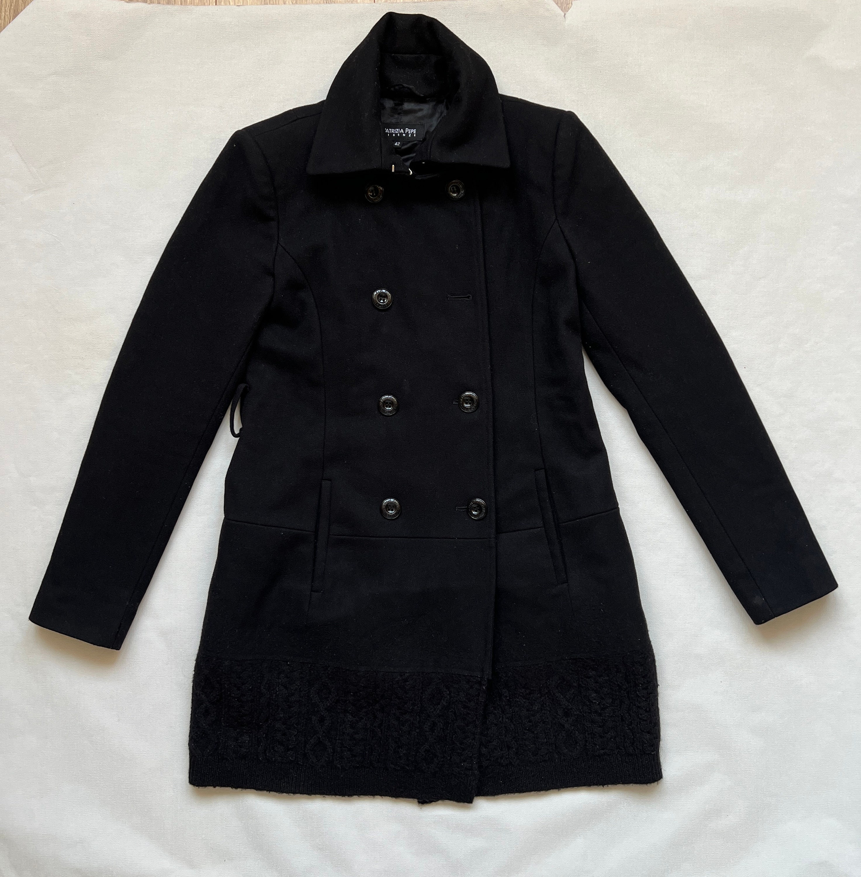 Patrizia Pepe Firenze Women Black Wool Coat Size 42 Made in Italy