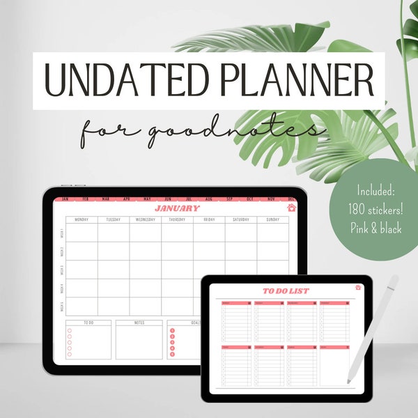 Undated Hyperlinked Digital Planner Goodnotes Notability With 2 sticker sets!