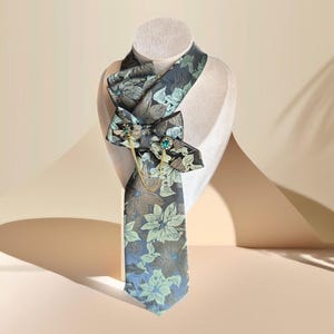 Elegant Necktie Necklace for Women - Handcrafted Bow tie accessory with Brooch Pin in Mint green-Perfect Gift for Business Woman -Tie brooch