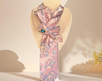 Elegant Necktie Necklace for Women -Bow Tie Necklace Accessory  - Tie Scarf with Brooch - Fashion Tie -  Statement tie - Gift for Mom