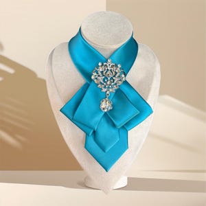 Elegant Necktie Necklace for Women - Handmade Bow tie accessory with Brooch Pin in Turquoise- Perfect Gift for Business Woman -Birthday gift
