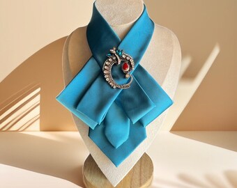 Blue Bow Tie with Brooch Pin for women -  Necktie necklace for Women, Stylish Fashion Tie for women - Women's necktie - Unique Gift for Mom