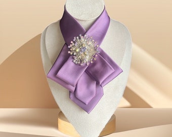 Violet Necktie for Women with Brooch - Unique  Tie for Women -Stylish Violet Necktie - Conversation Starter Necklace  Gift for Mom or Friend