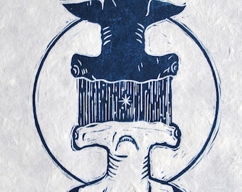 Ampullae of Lorenzini - Hammerhead Sharks - Unique and stunning original art print - handmade with natural fibre paper and oil based ink