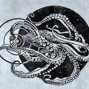 Tessitrice Astrale - Polpo - Sistema Solare - Anelli Planetari - Stampa originale OOAK impreziosita a mano - inchiostro dorato