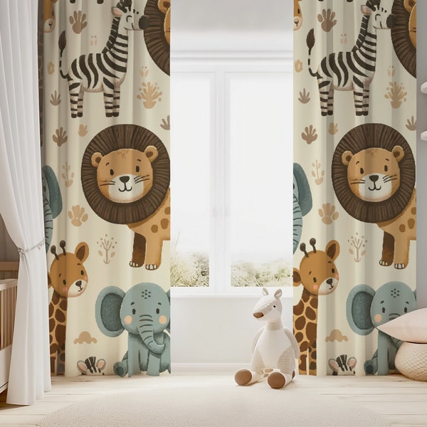 Adorable Animal Safari Curtains for Nursery, Sheer Panel, Ideal Unisex Baby Shower Gift