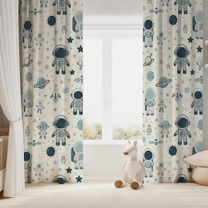 Astronaut Nursery Curtains, Sheer Fabric, Space, Unisex, Full Panel, Gender Neutral, Space Design