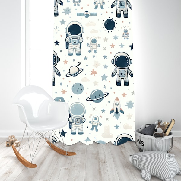 Nursery Blackout Curtains, Space Themed, Neutral, Quality Decor, Astronaut Design