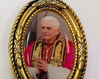 Mini Framed Pope Benedict Photo, Gold-tone, Catholic Gift and Vatican Souvenir from Italy