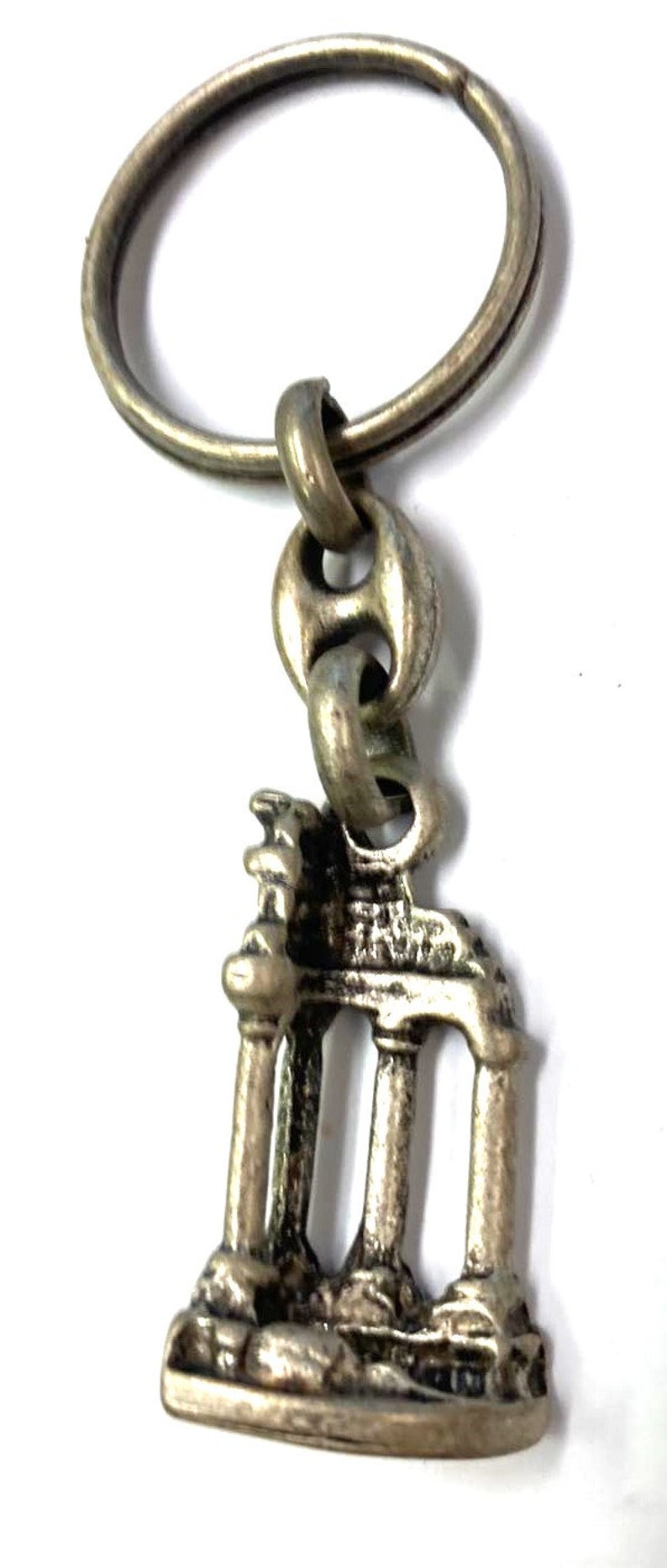 Roman Forum Ruins Keychain, Rome Souvenir, Silvertone Metal, Made in