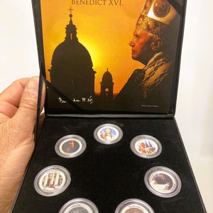 The Papacy of Pope Benedict XVI Collectible 7-Coin Italian Lire Exclusive Franklin Mint Set, A wonderful Vatican Souvenir and Catholic Gift