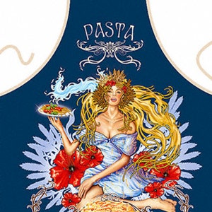 Premium Italian Pasta Apron, Heavy Polyester, Rhinestone Accents, High Quality, Beautiful Design, Made in Italy, Fun kitchen Cooking Aprons