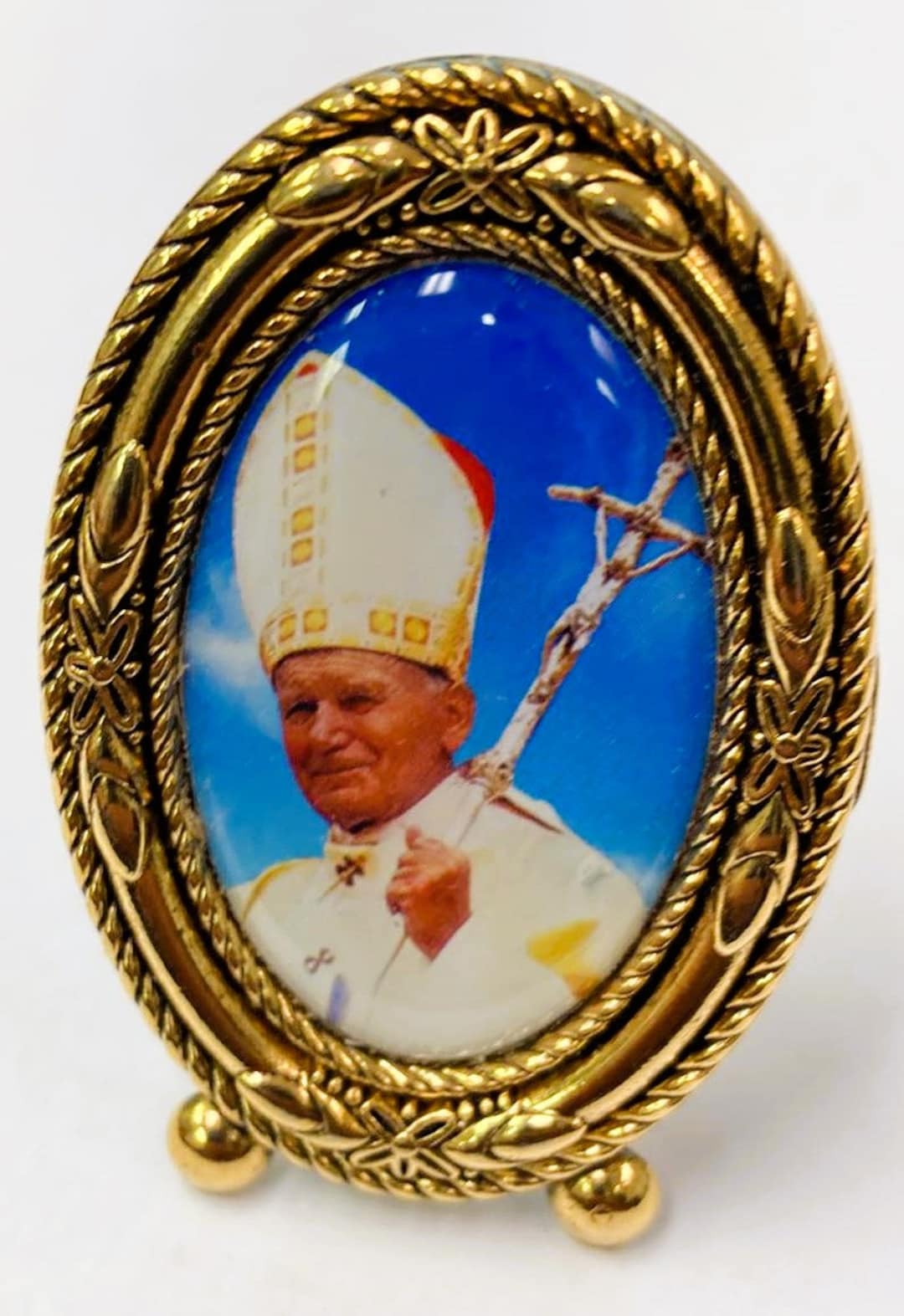 Mini Framed Pope John Paul II, Gold-tone, Collectible Vatican Souvenir ...