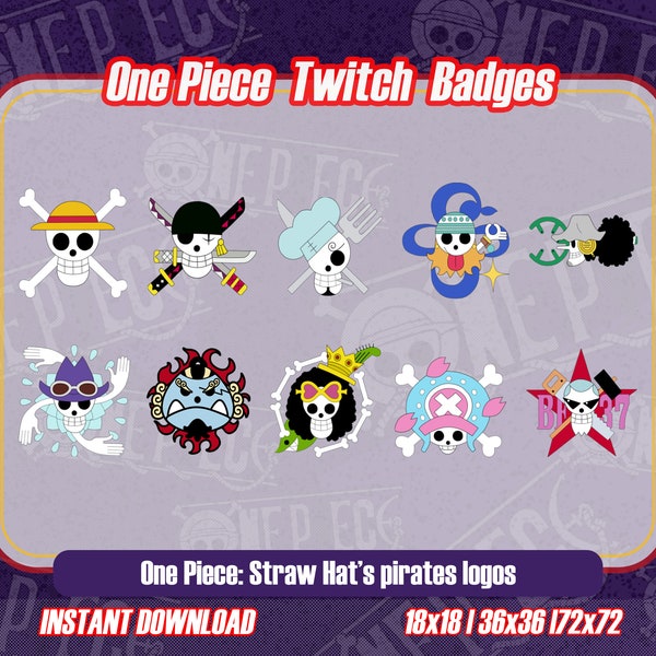 One Piece Sub Badges | Twitch | Discord | 11 items | Bit Badges | Stream | Anime | Straw Hats