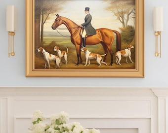 Arte de pared de Fox Hunt a caballo, impresión de caballo vintage, arte de pared imprimible, arte de pared de granja, arte de pared digital, impresión vintage imprimible, arte de perro