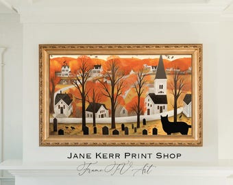 Cozy Autumn Samsung Frame TV Art, Halloween Graveyard Art, Fall Decor, Warm Tone Salem MA Decor, Neutral Halloween TV Art, Digital Download