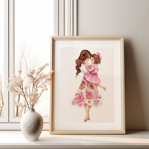 Fashion Illustration Art Print Gifts for Mom Home Decor Mother Daughter Best Friends Mother&#39;s Day Mom to Be Floral Print Instant Download