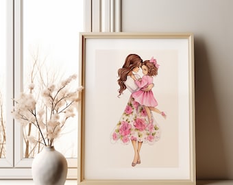 Fashion Illustration Art Print Gifts for Mom Home Decor Mother Daughter Best Friends Mother's Day Mom to Be Floral Print Instant Download