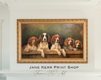 Five Cocker Spaniels Dogs Puppies Traditional Painting Frame TV Artwork
