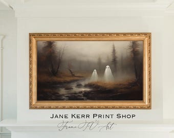 Halloween Frame TV Art Cute Ghost | Vintage Spooky Artwork | Ghosty Samsung Digital Art | Rustic Autumn Landscape | Instant Digital Download
