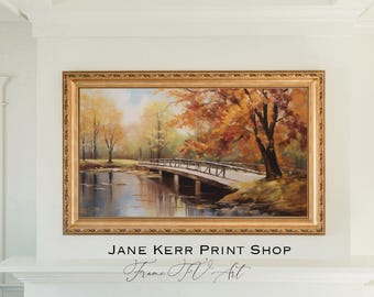 Autumn Frame Tv Art, Fall Bridge landscape, Forest Art for the frame Tv, landscape art frame tv, River Art for frame tv, Fall art for TV