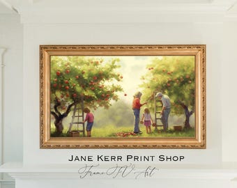Vintage Fall Apples Frame TV Art, Apple Picking Painting, Country Farmhouse Fruit Screensaver, Rustic Fall Decor, Whimsical art