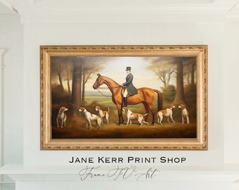 Fox Hunt on a Horse with Hounds Oil Painting Digital Art for Frame TV