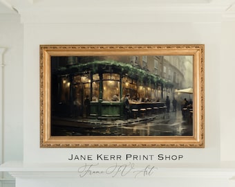 Ireland Pub from the Outside Rainy Saint Patrick&#39;s Day Painting Digital Samsung Frame TV Art