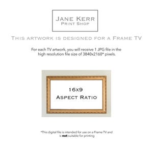 May include: A gold-colored frame with the text "16x9 ASPECT RATIO" inside. This digital artwork is designed for a Frame TV and is not suitable for printing. The artwork is available in a high-resolution file size of 3840x2160 pixels.
