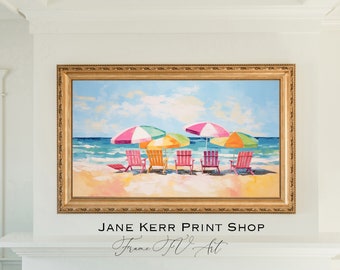Frame TV Art Pride Month Rainbow Watercolor Digital Download, Colorful Pride Decor, LGBTQ Art, Summer Tv Screensaver Art, Beach Chairs Art