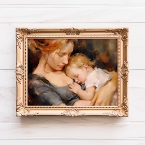 Mother&#39;s Day Painting Picture Printable Art, Mother&#39;s Day Art, Printable Art for Mother&#39;s Day, Digital Art Mother&#39;s Day, Mom and Baby