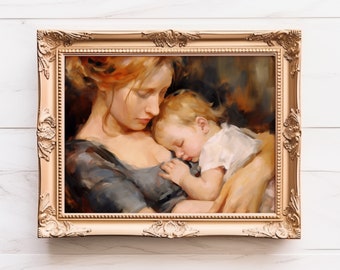 Mother's Day Painting Picture Printable Art, Mother's Day Art, Printable Art for Mother's Day, Digital Art Mother's Day, Mom and Baby