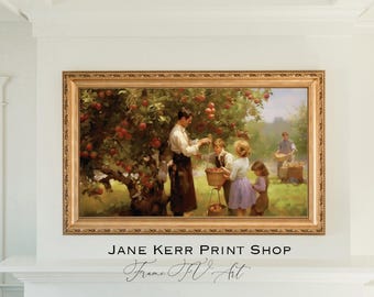 Vintage Fall Apples Frame TV Art, Apple Picking Painting, Country Farmhouse Fruit Screensaver, Rustic Fall Decor, Grandmillenial art