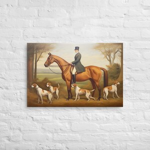 Fox Hunt on a Horse Wall Art, Vintage Horse Canvas, Farmhouse Wall Art, Canvas Wall Art,  Vintage Canvas Print, Dog Art