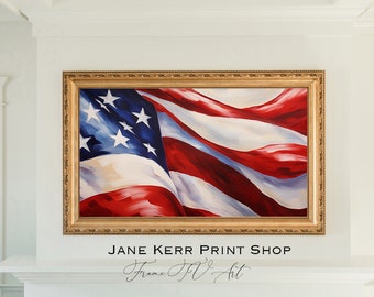 Frame TV Art Fourth of July Digital Download Painting, Independence Day Vintage American Flag Samsung Frame TV Art, July 4th Party Display