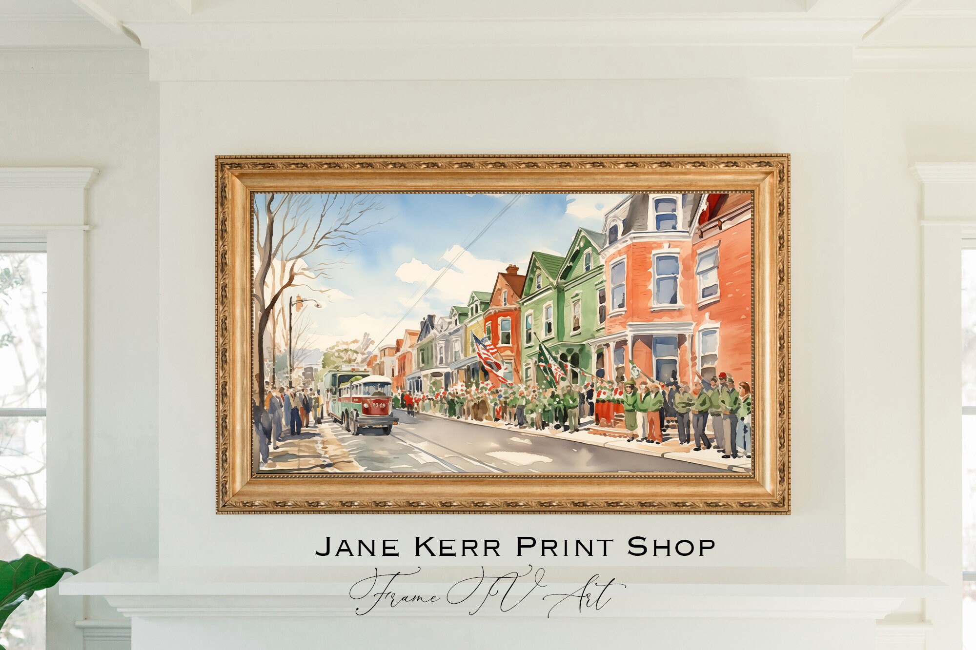 Vintage Painting of The Saint Patrick's Day Parade in Southie (South Boston) and the Chaos Frame TV Art Instant Download 16:9