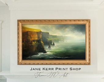 Dark and Moody Painting of the Cliffs of Moher in Ireland St Saint Patricks Day Frame TV Art Instant Download