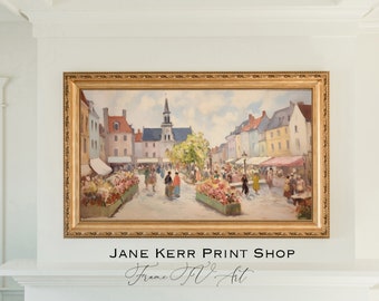 Floral Filled Spring European Street Market Scene Frame TV Artwork