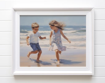 Printable Coastal Summer Art, Ocean Waves Seascape, Ocean Children Printable Art, Vintage Seascape Children Beach Day Instant Download