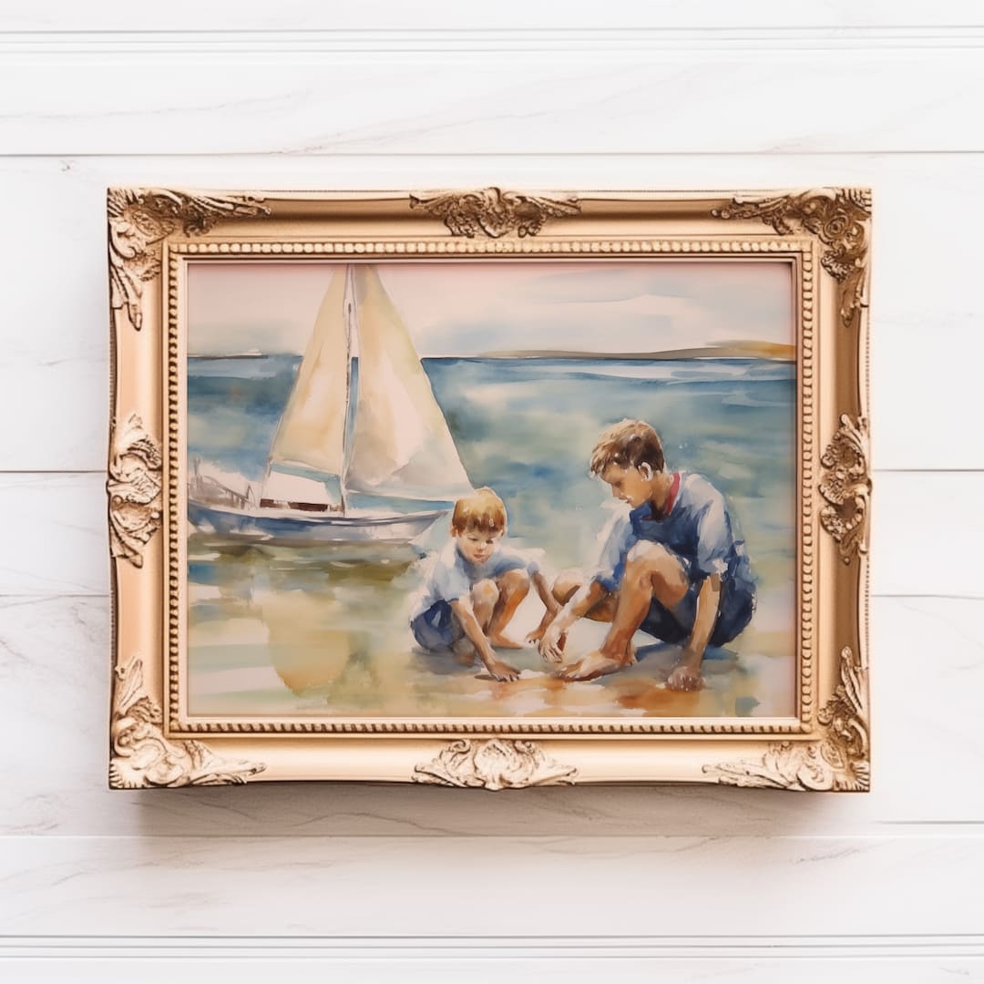 Neutral Coastal Printable Art, Sailboat Vintage Watercolor Painting ...