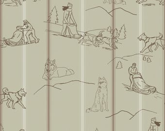 Husky Sled Dog Wallpaper, Painterly Mountain Lodge Wallcovering