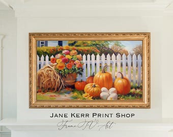 Vintage Pumpkin Frame TV Art, Fall Decor, Frame TV Wall Art, Rustic Autumn Pumpkin Patch Painting, Botanical Country Halloween TV art