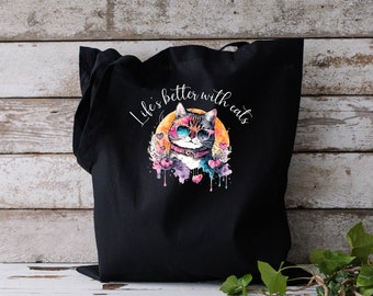 Bolso de mano para amantes de los gatos, Animal Pet Friendly, Tote de algodón orgánico, Mamá gato, Día de las Madres, Regalo de amor para ella, Dama loca de los gatos, Estilo gato