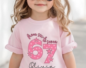 Maglietta di compleanno "Avevo 6 anni, ora ne ho 7", divertente regalo di compleanno per bambina, maglietta con meme virale "67", maglietta alla moda per ragazzi, maglietta per bambini Bella Canvas