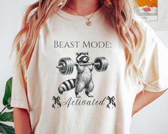 Beast Mode Actived lustiges Kreuzheben Waschbär Meme T-Shirt, Coquette Waschbär Liebhaber Geschenk, Workout Fitness Liebhaber Coquette Bow, Pumpcover Gym Mädchen