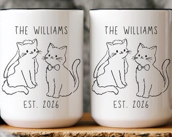 Custom Mr & Mrs Mug Set With Name And Est Year, Bride And Groom Valentines Gift, Wife And Husband Present, Personalized Couple Cartoon Mugs