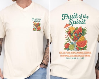 Comfort Colors® Fruit of the Spirit Tshirt, Christian Faith Tee with Galatians 5:22-23 Bible Verse, Retro Religious Top for Women & Men Gift