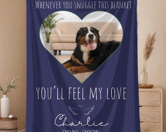 Custom Pet Memorial Blanket, Dog Or Cat Photo Blanket With Name, Pet Loss Gift, Personalized Sympathy Throw, Remembrance Blanket Gift