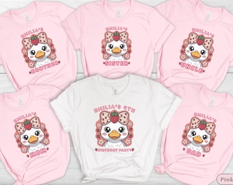 Custom Birthday Girl Shirt, Personalized Name Age Tee, Strawberry Duck Birthday Party Shirt, Family Matching Bella Canvas Gift Outfit Top