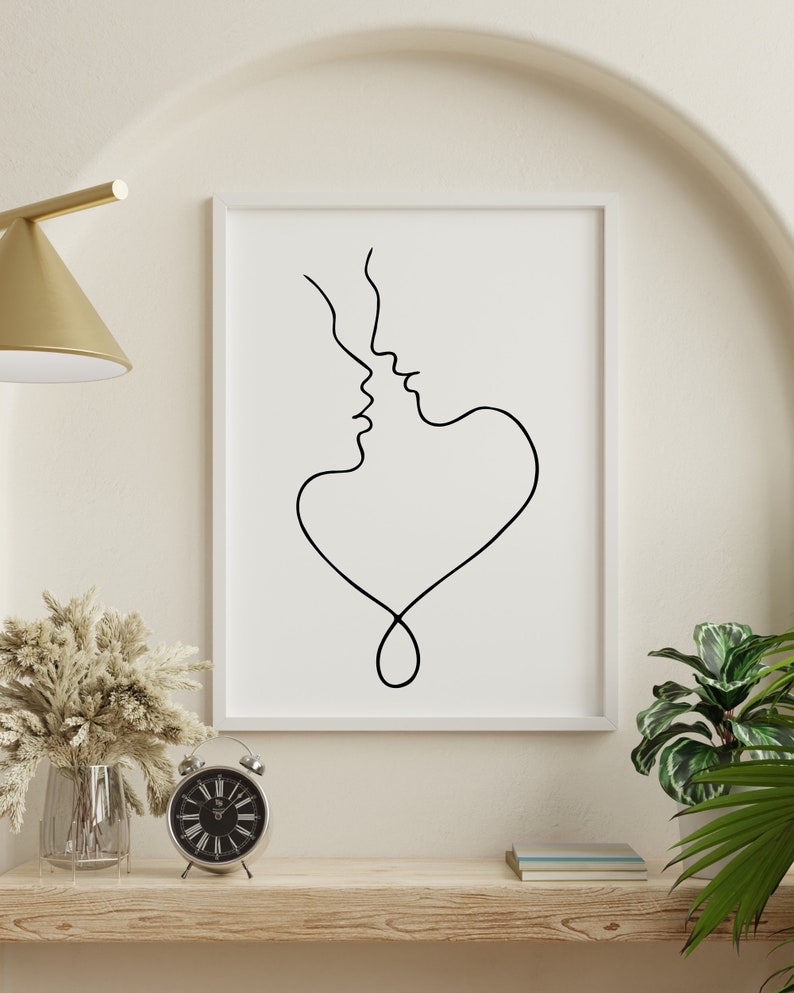 Minimalist Love: Abstract Couple Kiss Wall Art Romantic Home Decor Printable Modern Design Printable Minimal Modern zdjęcie 5